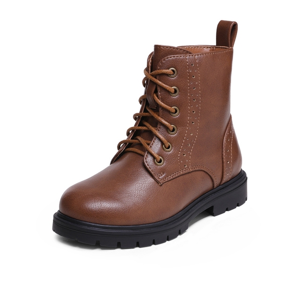 Boys Girls Combat Ankle Boots - BROWN PU -  0